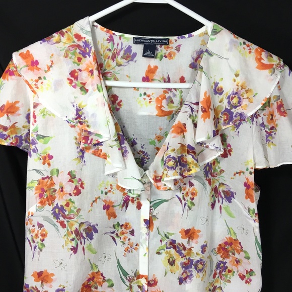 Pretty American Living Floral Semi-Sheer Ruffle - Picture 1 of 8